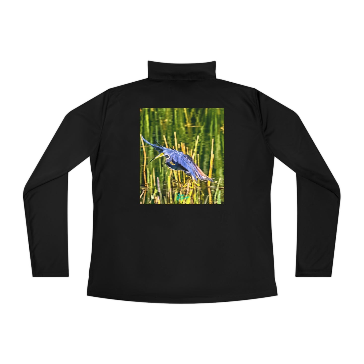 Stay Cozy in Style with Women's Blue Heron in Flight Long Sleeve Quarter Zip Pullover - A Wardrobe Essential