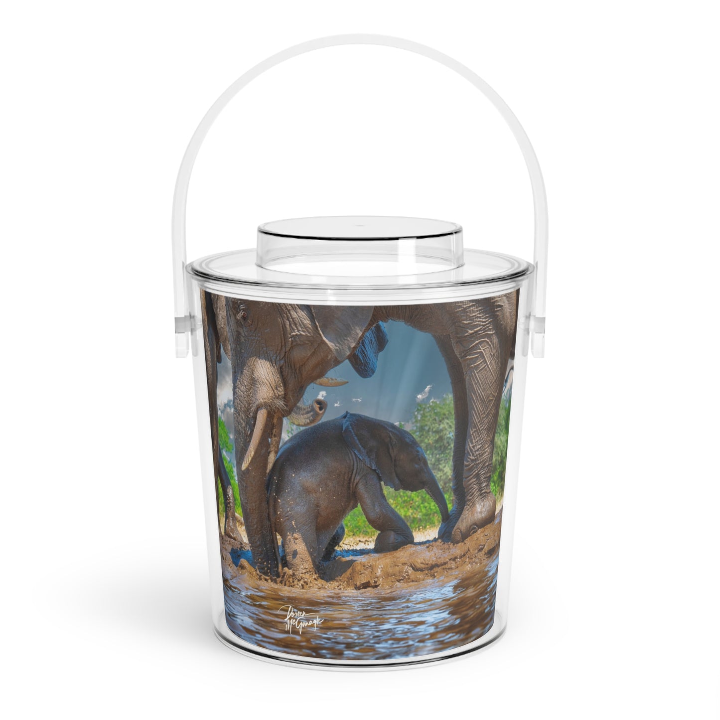 Enjoy Nature Elephant Baby Under Mom's Watchful Protection Insulated Ice Bucket