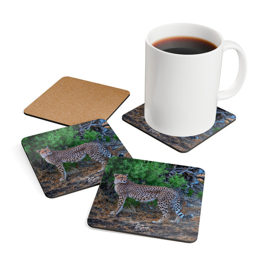 Cheetah Stand Corkwood Coaster Set (Box of 4)