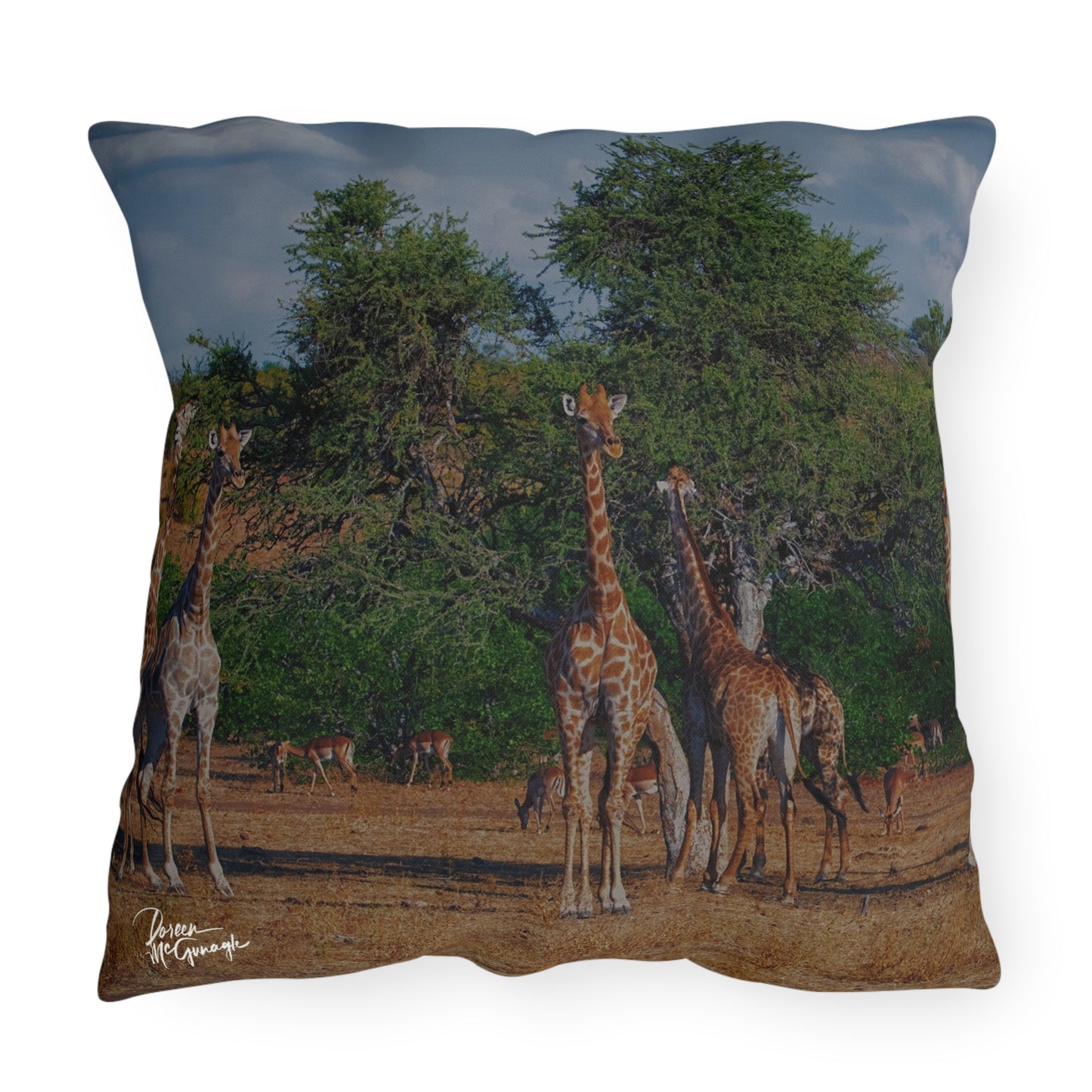 Enjoy Nature Outdoor Pillow with Giraffe Family – Artistic, Comfy, and Durable Decorative Accent