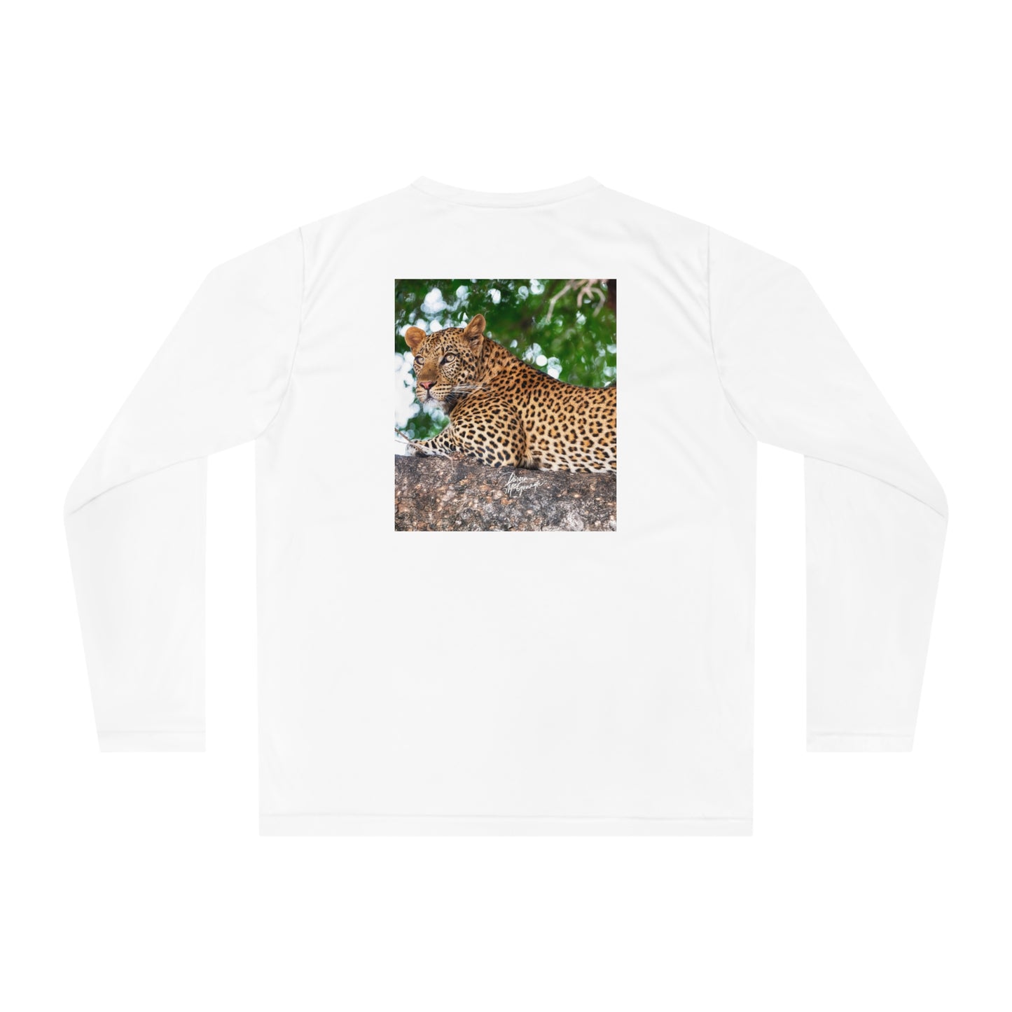 Unisex Long Sleeve Performance Tee - "Leopard in Tree" by Enjoy Nature