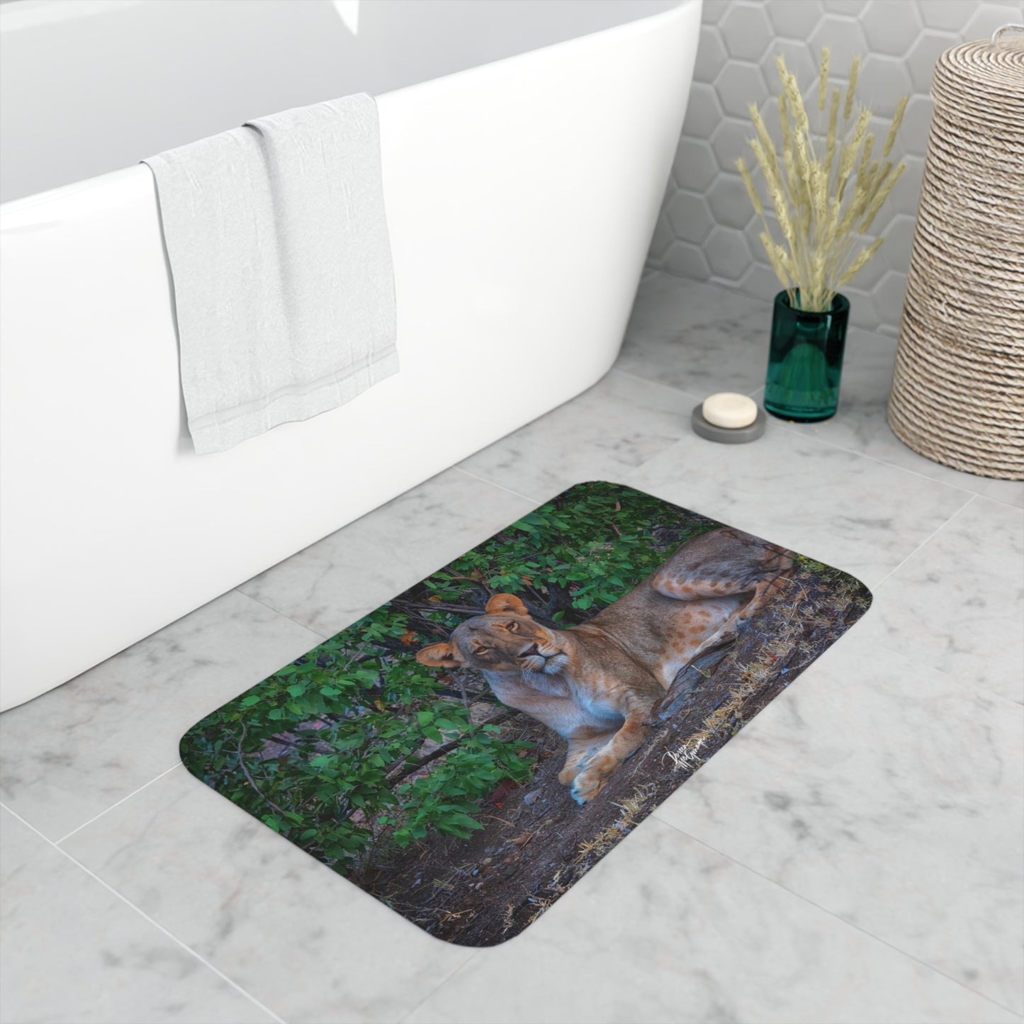 Dreaming About a Lioness Memory Foam Bath Mat from Enjoy Nature