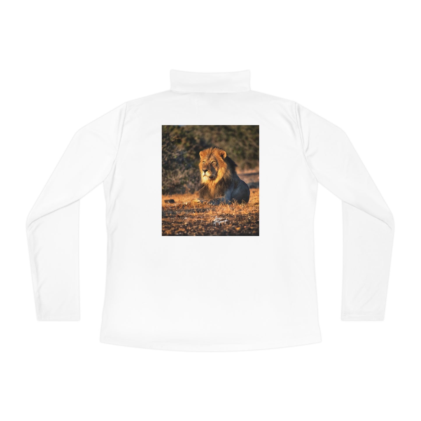 Ladies Quarter-Zip Pullover with Fine Art Image of Lion King of the Jungle by Enjoy Nature