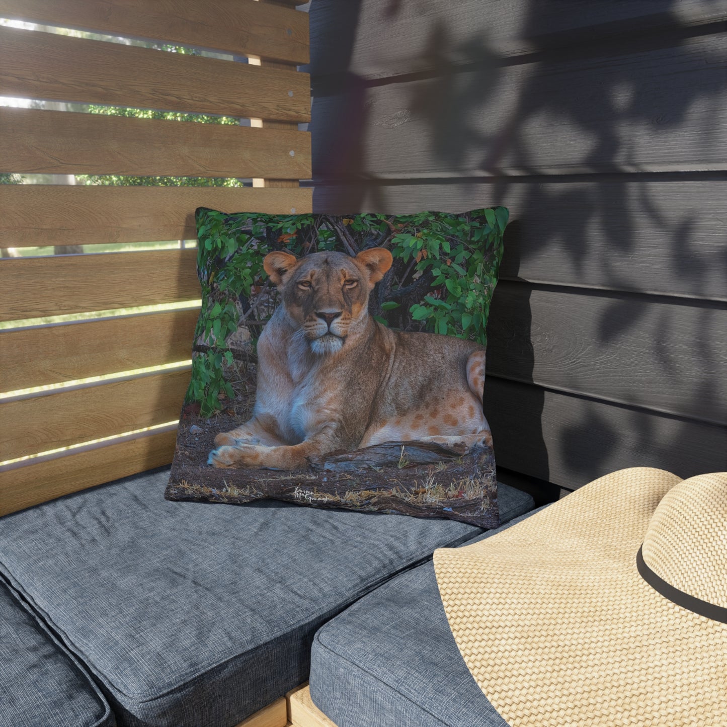 Enjoy Nature Outdoor Pillow with Dreaming About a Lioness – Artistic, Comfy, and Durable Decorative Accent