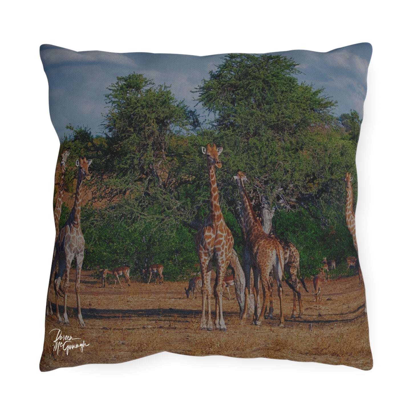 Enjoy Nature Outdoor Pillow with Giraffe Family – Artistic, Comfy, and Durable Decorative Accent