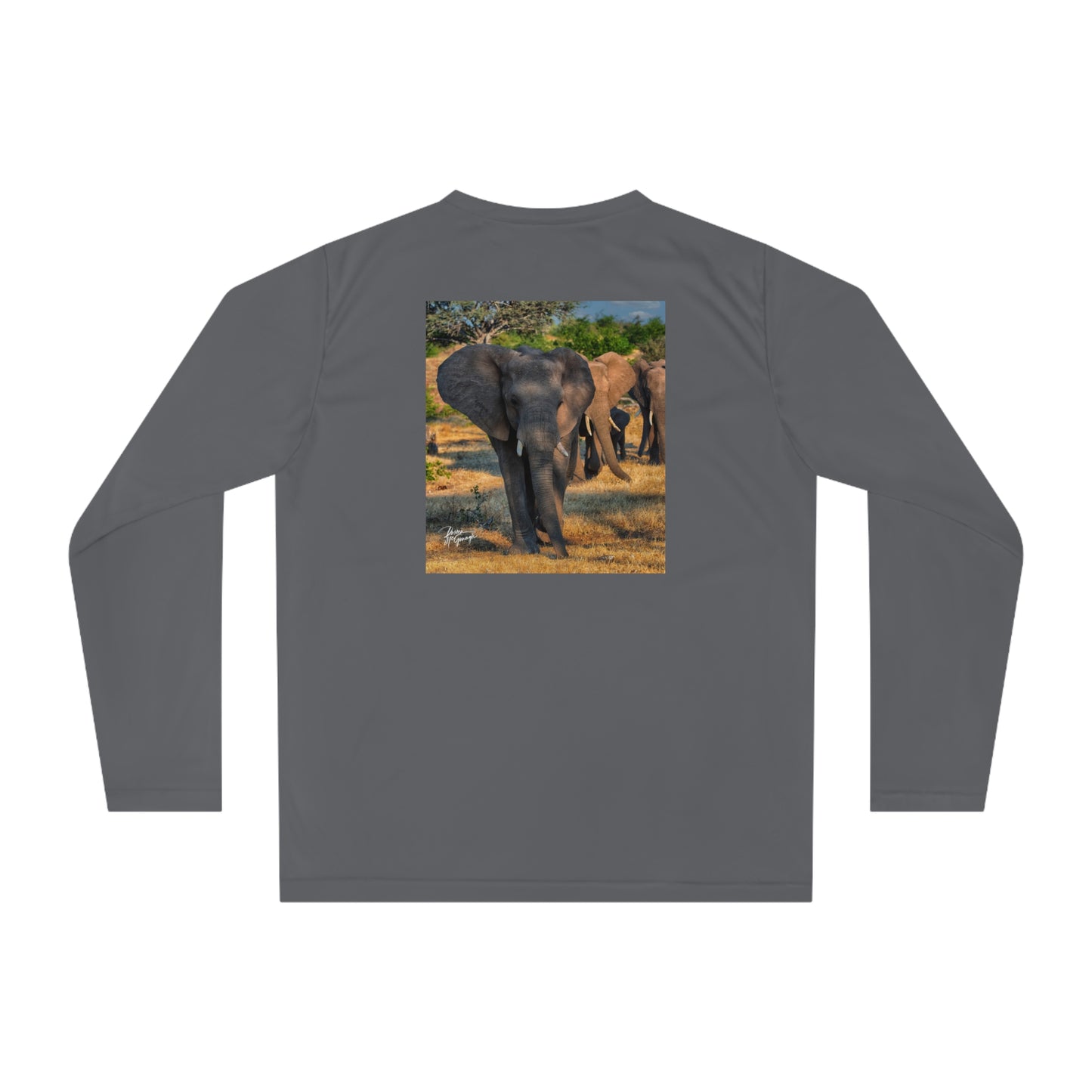 Unisex Long Sleeve Performance Tee - "Elephant Family" by Enjoy Nature