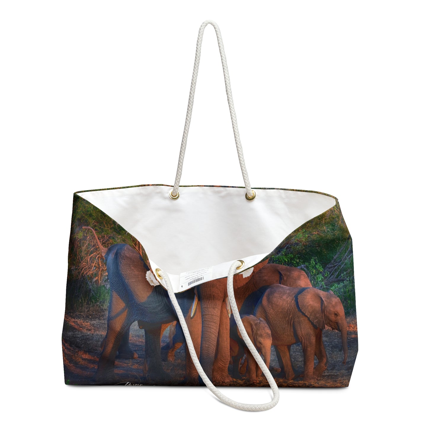 Weekender Tote Bag: Elephant Family in the Forest by Enjoy Nature