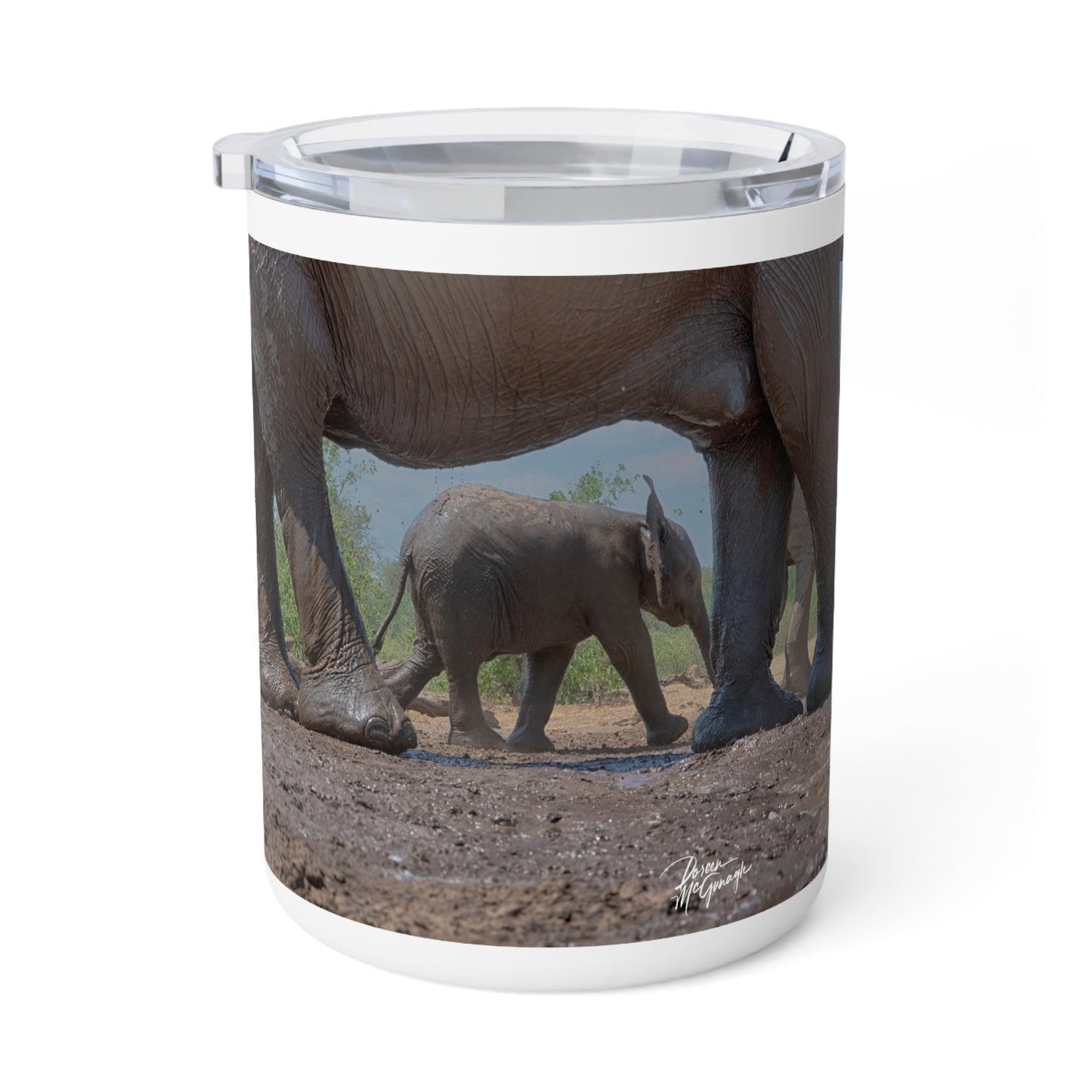 Enjoy Nature 10 oz Travel Tumbler with Protective Mom and Elephant Baby Design