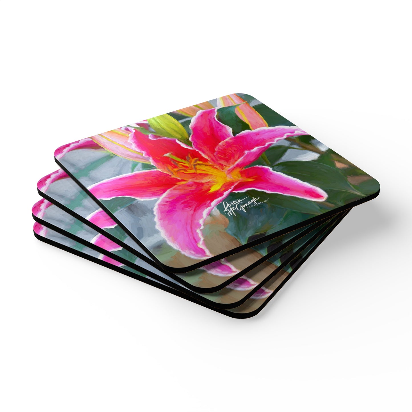 Pink Lily Corkwood Coaster Set (Box of 4)