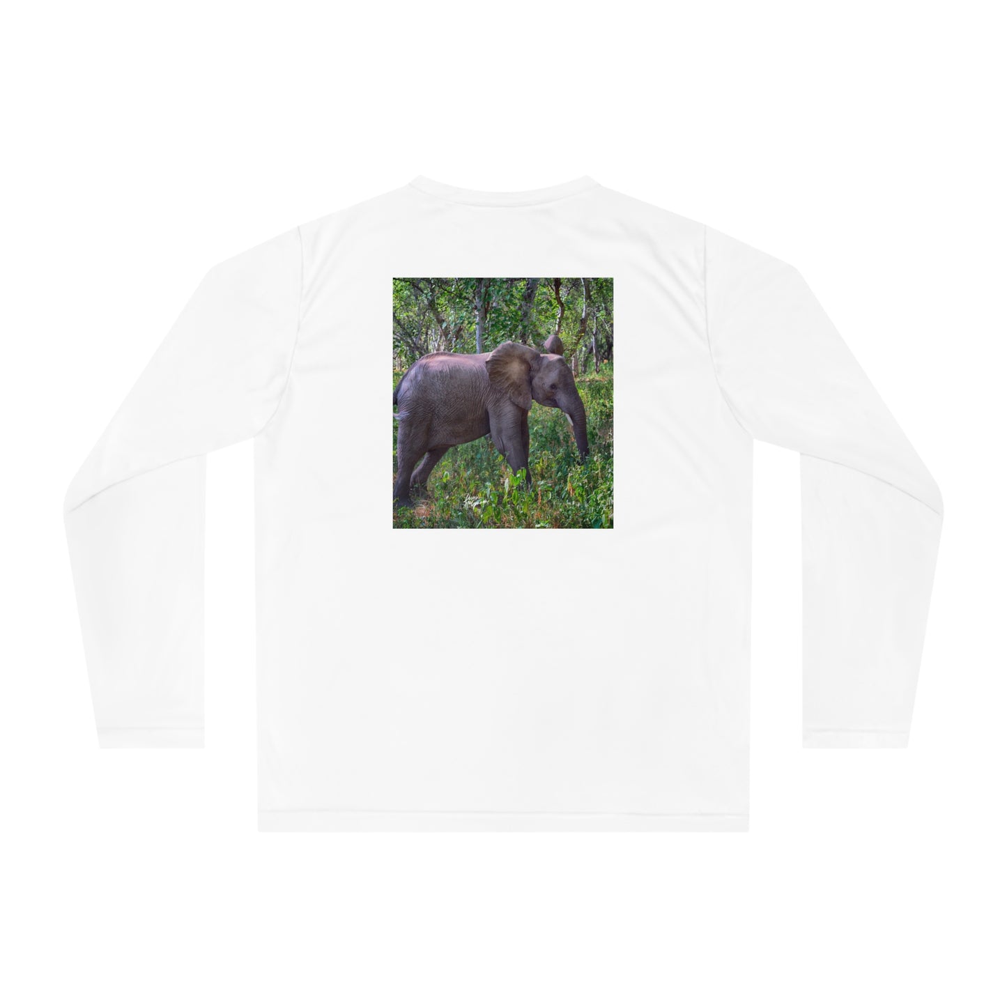 Unisex Long Sleeve Performance Tee - "Elephant Baby in Forest" by Enjoy Nature