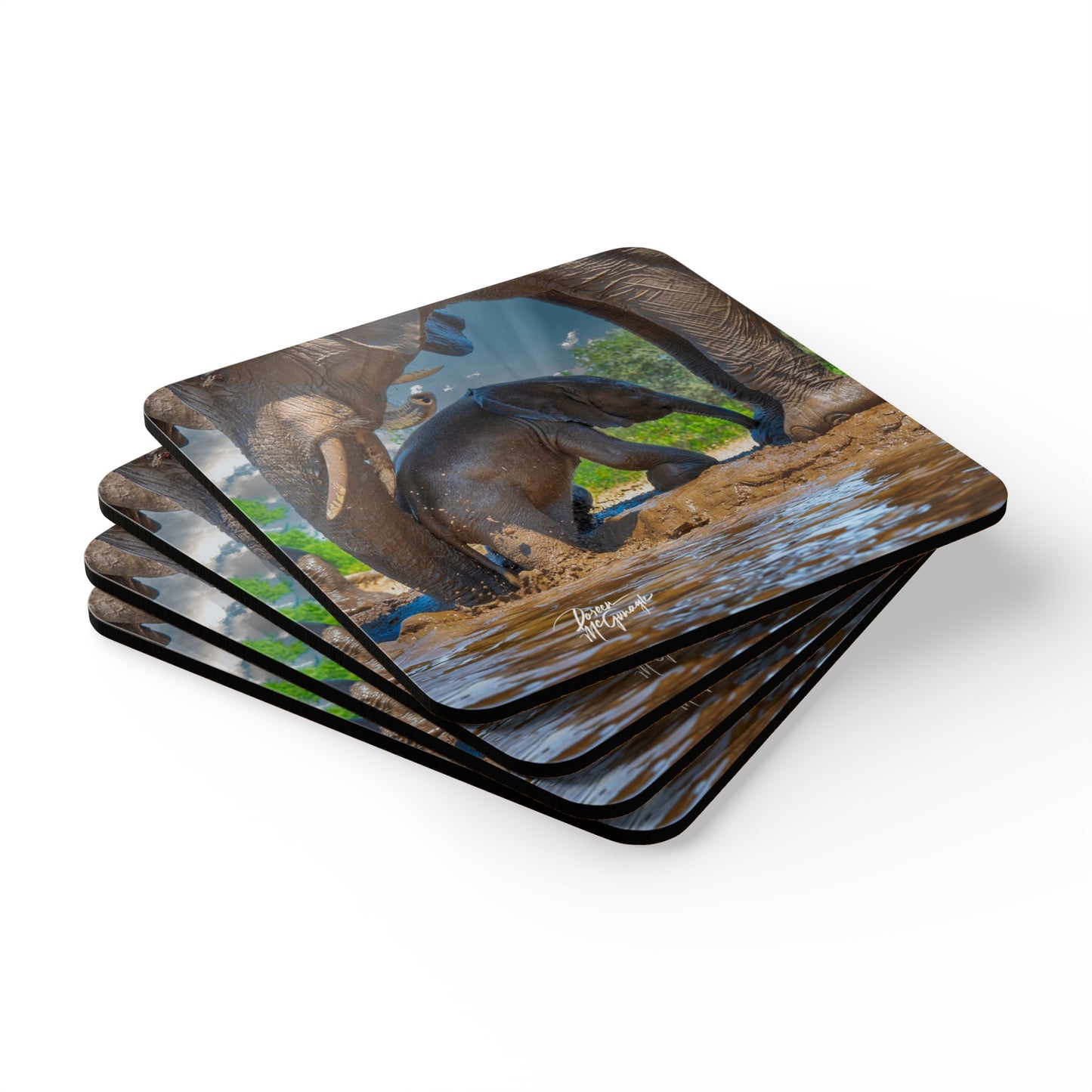 Spirited Elephant Baby Corkwood Coaster Set (Box of 4)