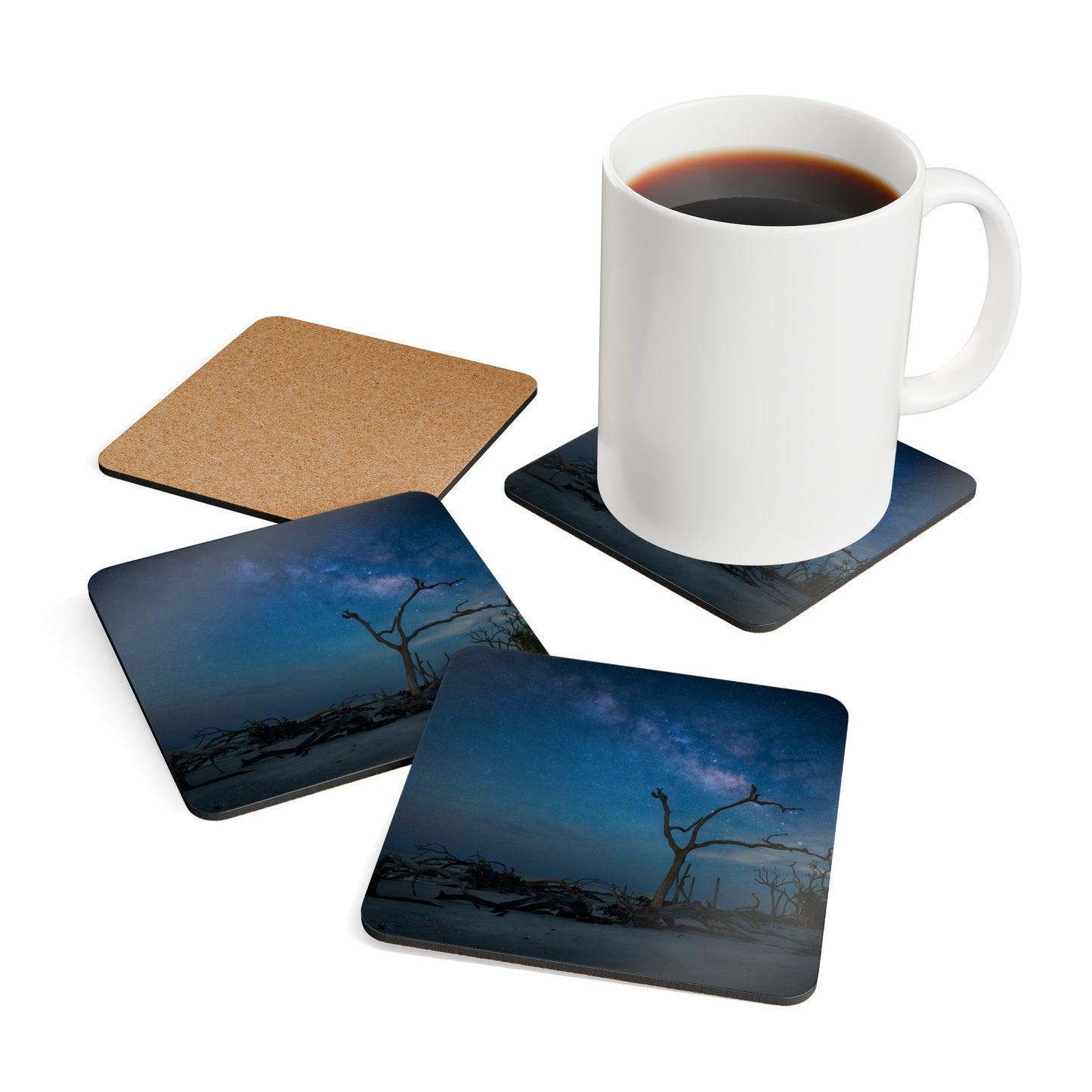 Milky Way Midnight on Jekyll Island Corkwood Coaster Set (Box of 4)