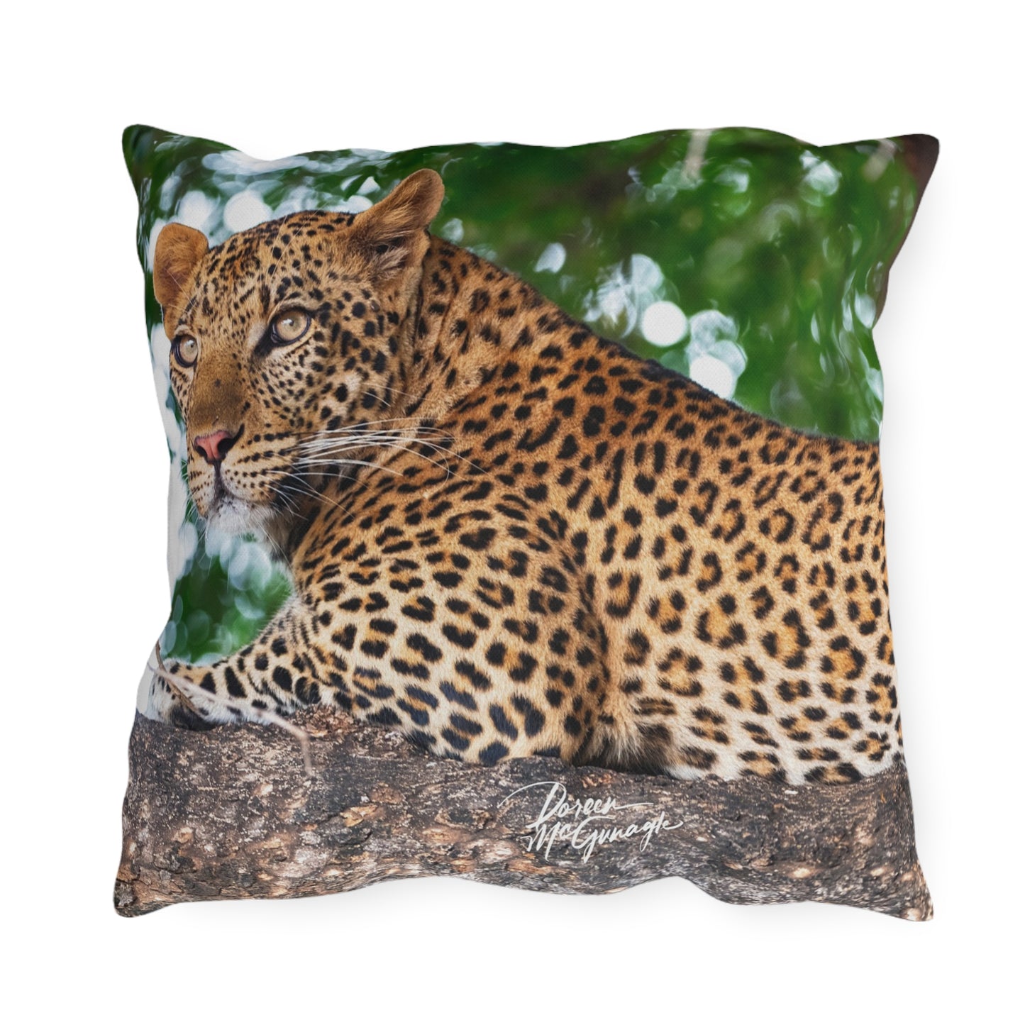 Enjoy Nature Outdoor Pillow with Leopard in Tree – Artistic, Comfy, and Durable Decorative Accent