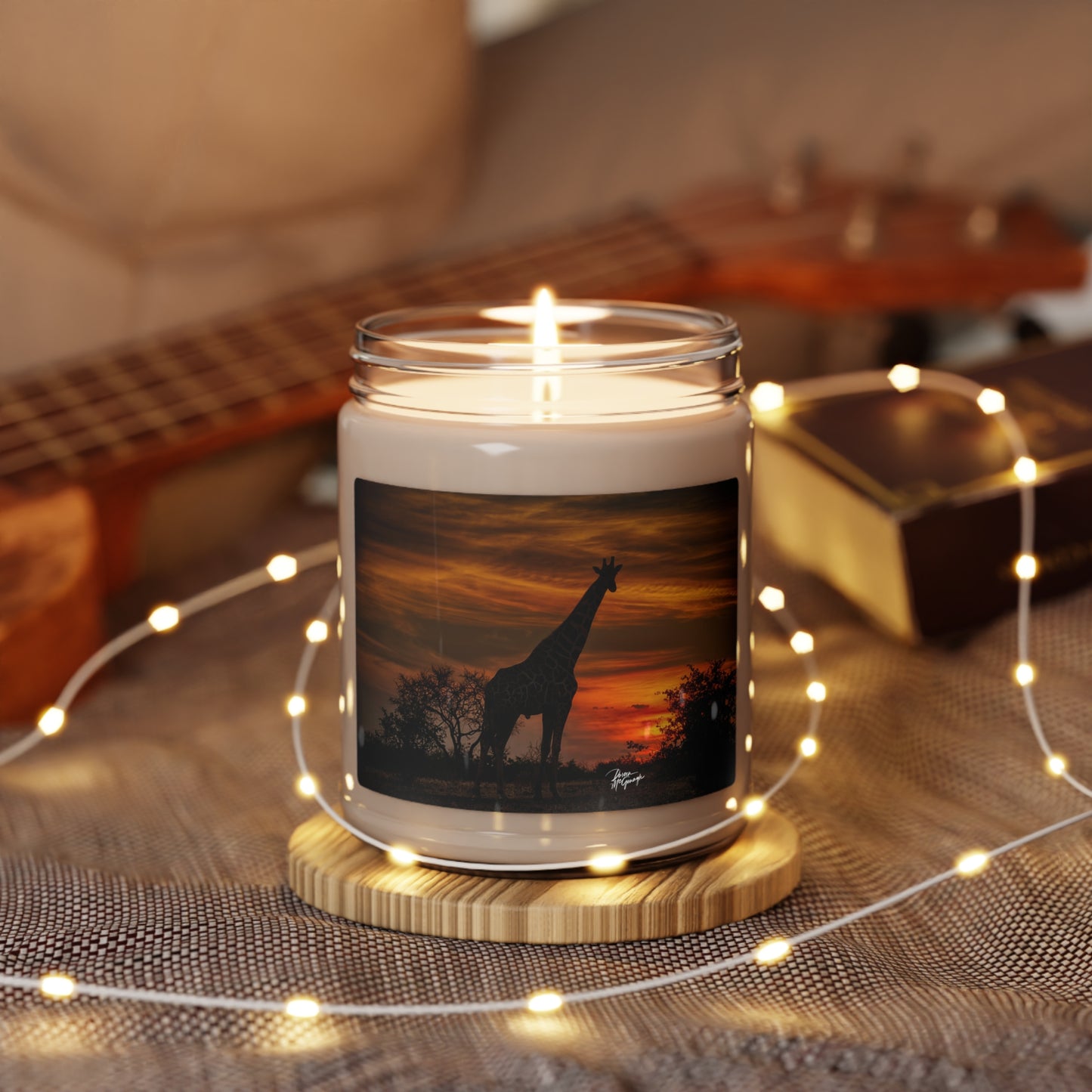 Experience the Pure Essence of Nature with the Forest Giraffe Silhouette at Sunset Scented Soy Candle by Enjoy Nature