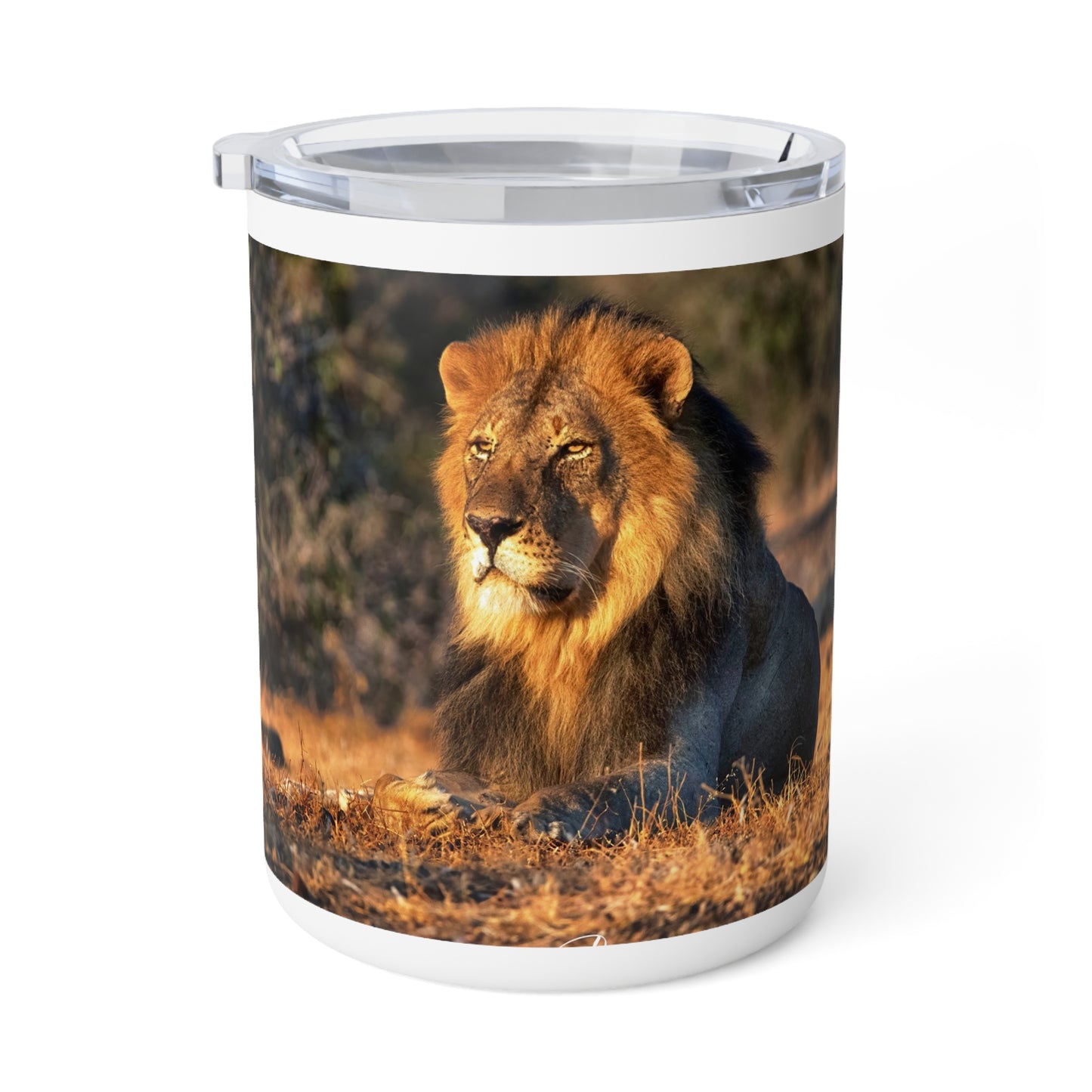 Enjoy Nature 10 oz Travel Tumbler with Lion King of the Jungle Design