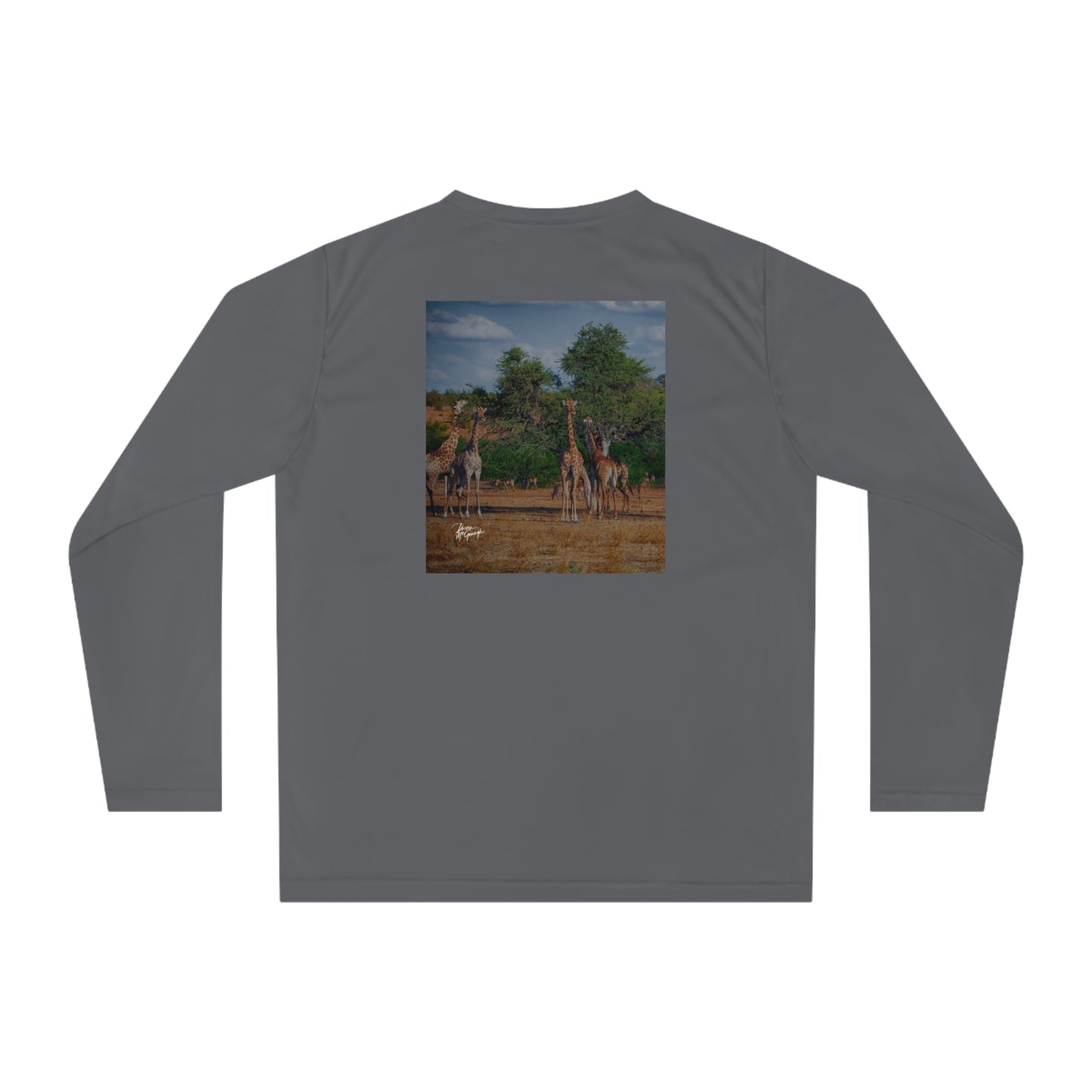 Unisex Long Sleeve Performance Tee - "Giraffe Family" by Enjoy Nature