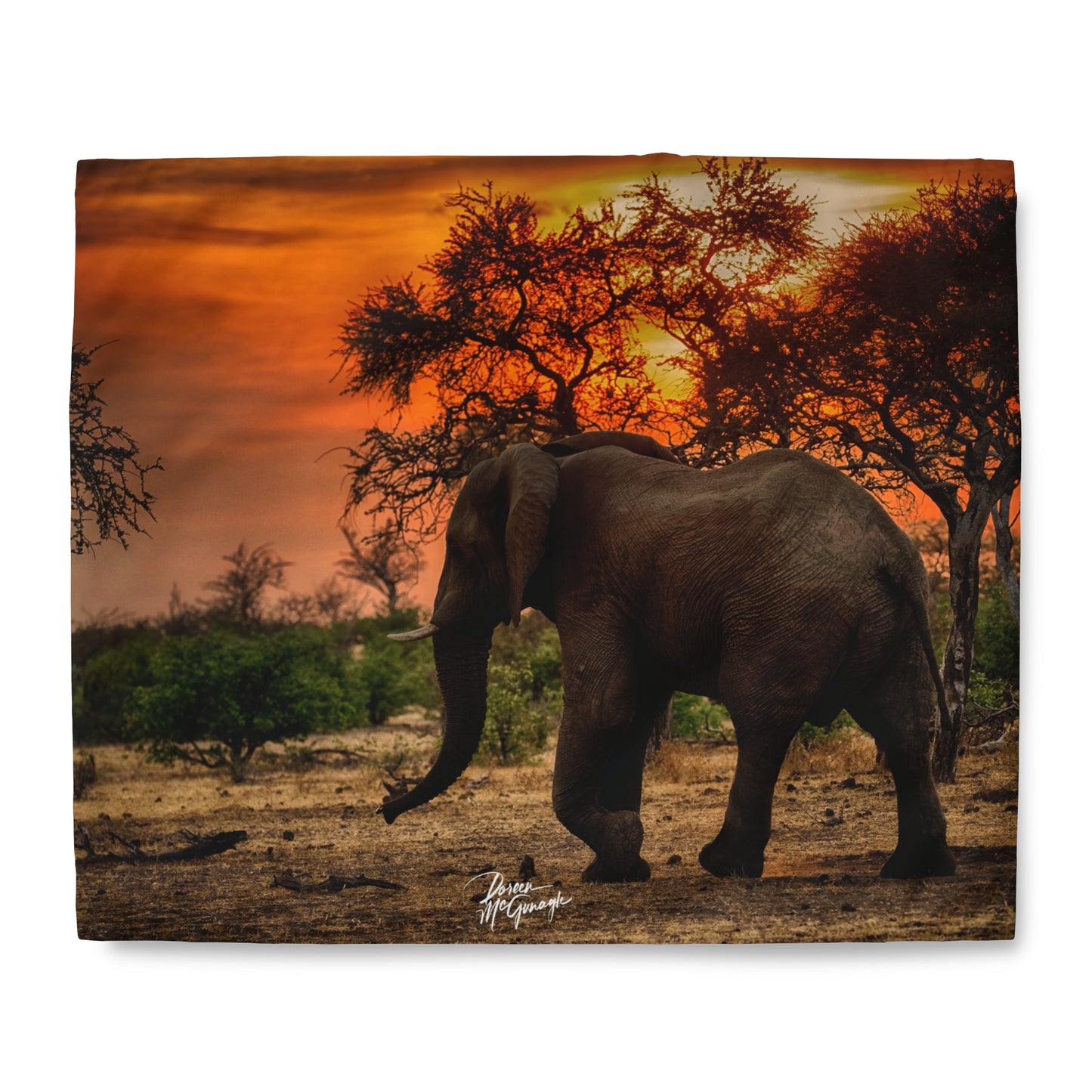 Enjoy Nature Spirited Elephant Silhouette at Sunset Duvet Cover