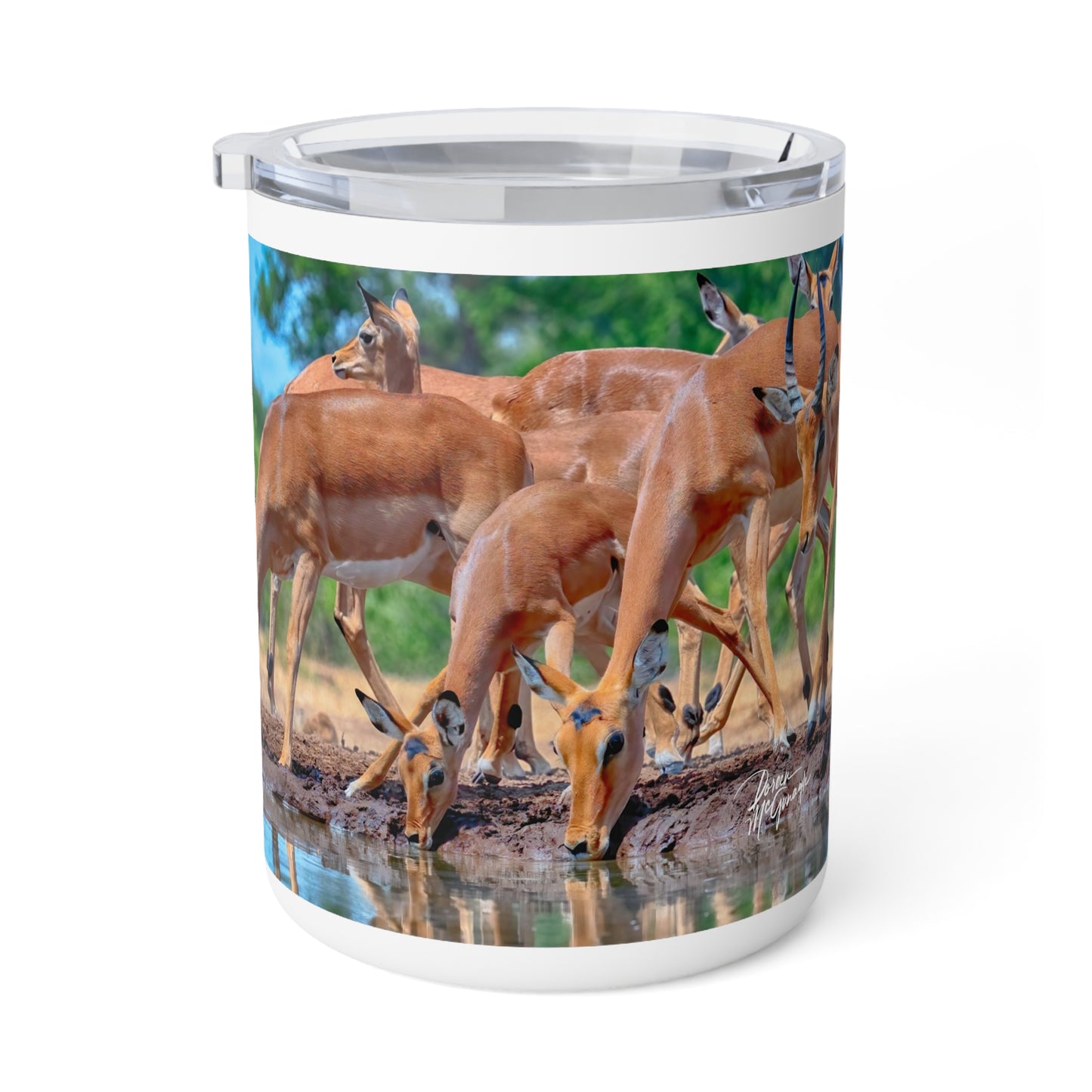 Enjoy Nature 10 oz Travel Tumbler with African Antelope at Watering Hole Design