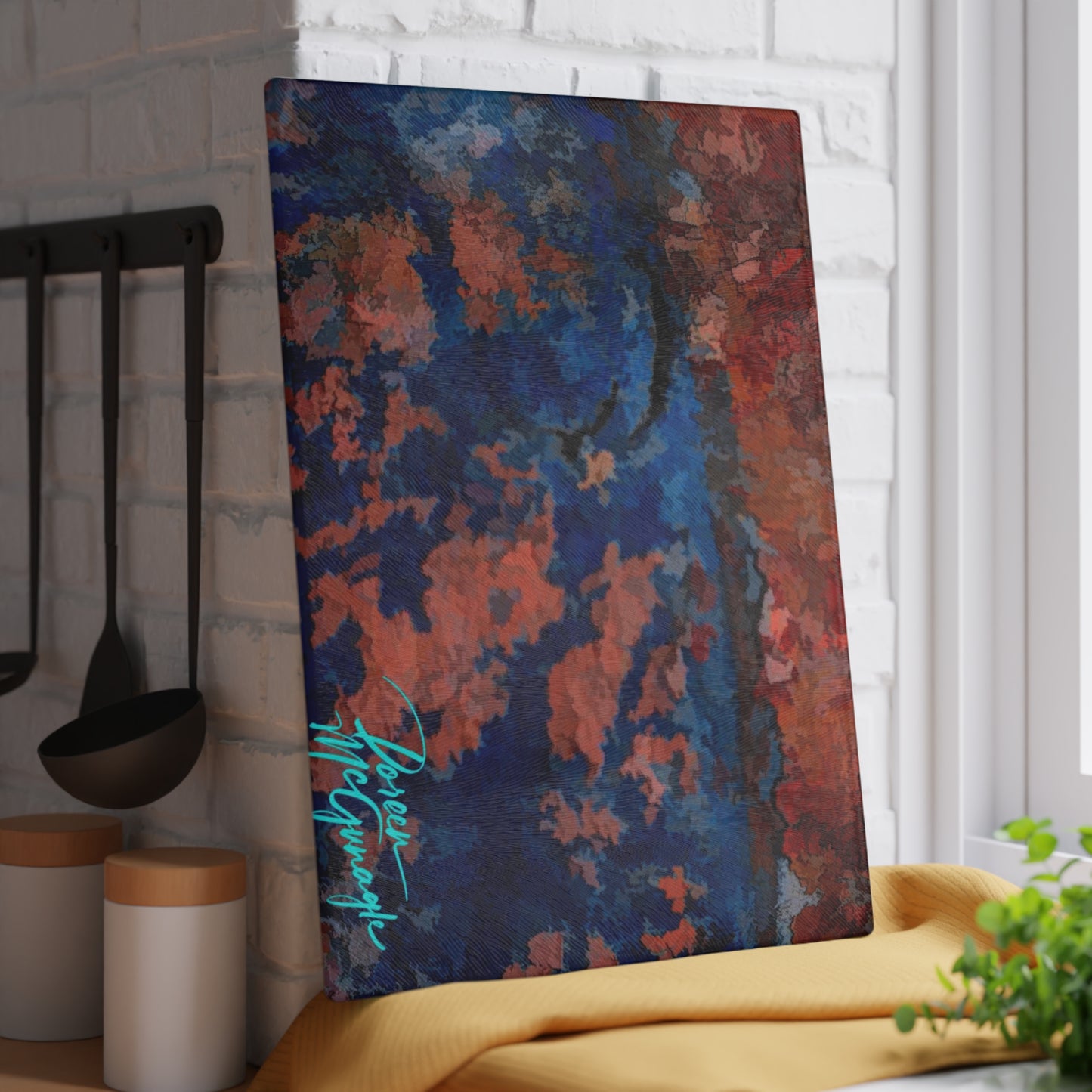 Artistic Fusion Abstract Glass Cutting Board with Nature-Inspired Design