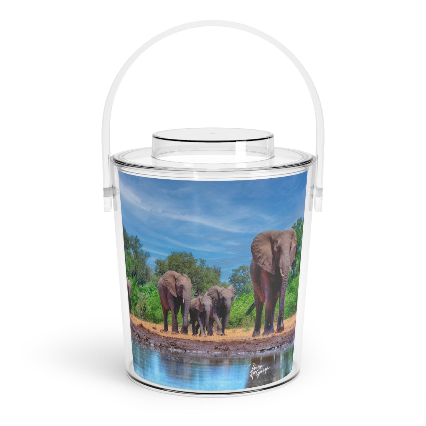 Enjoy Nature Elephant Family at Watering Hole Insulated Ice Bucket