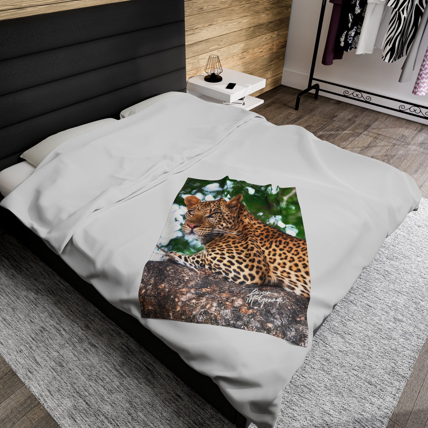 Velveteen Plush Blanket with Leopard in Tree by Enjoy Nature