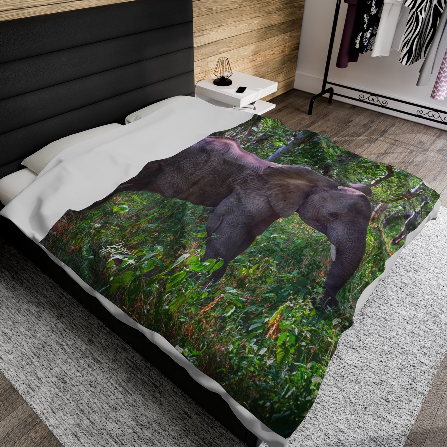 Velveteen Plush Blanket with Elephant Baby in Forest by Enjoy Nature