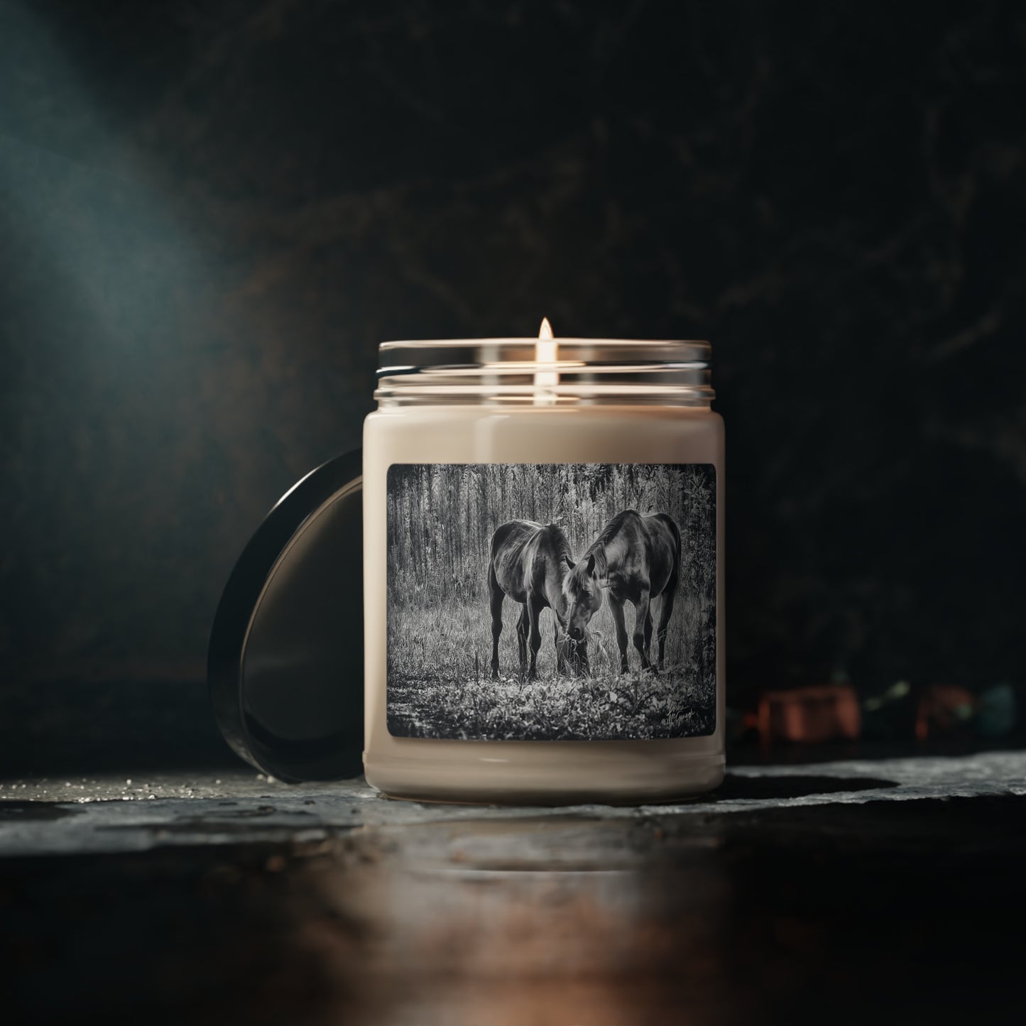 Wildlife Candle Design, Simple Nature Candle, Best Aroma Candle, Non toxic candles, nature candles -  Wild Horses in Black and White