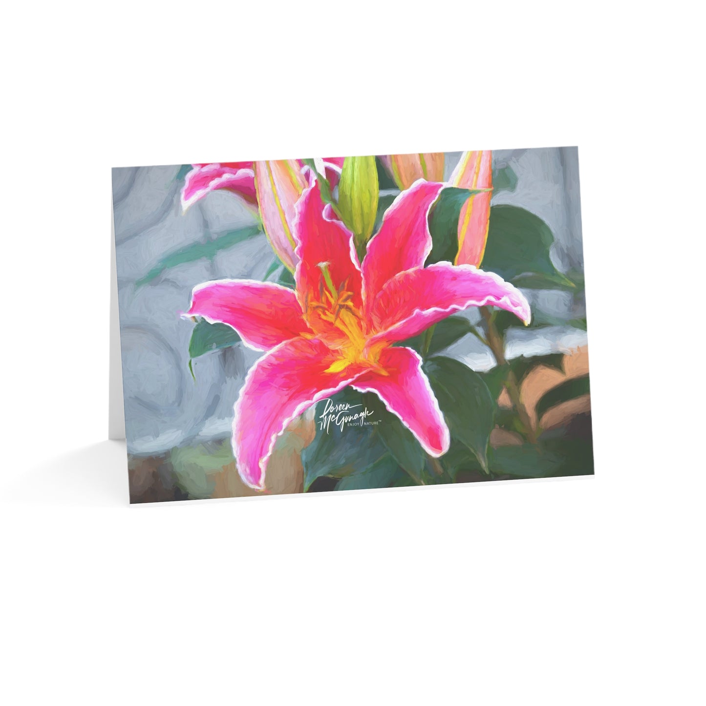 5x7 Note Card Box of 10: Bold Pink Lily