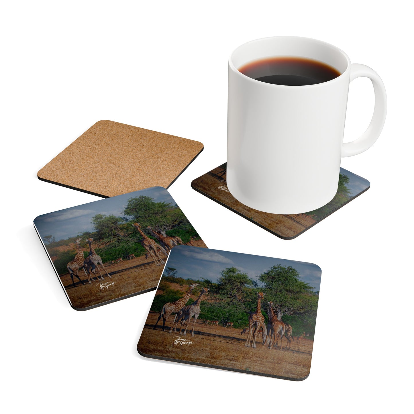 Giraffe Family Corkwood Coaster Set (Box of 4)