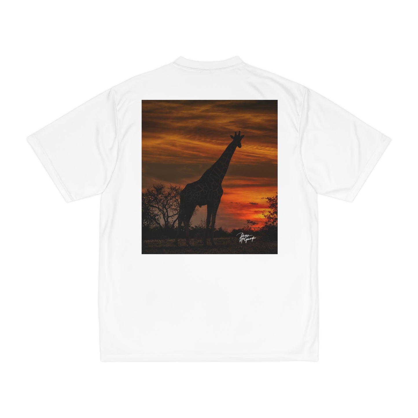 Men's Performance T-Shirt with Fine Art Image of Giraffe Silhouette at Sunset by Enjoy Nature