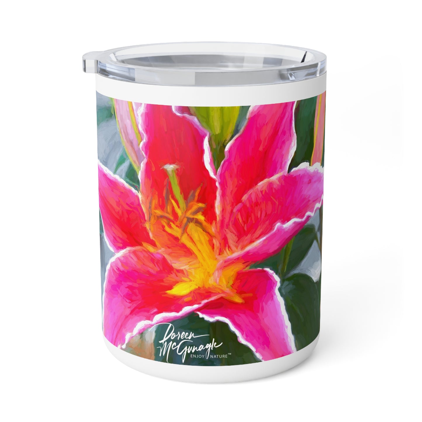 Enjoy Nature 10 oz Travel Tumbler with Pink Lily Design