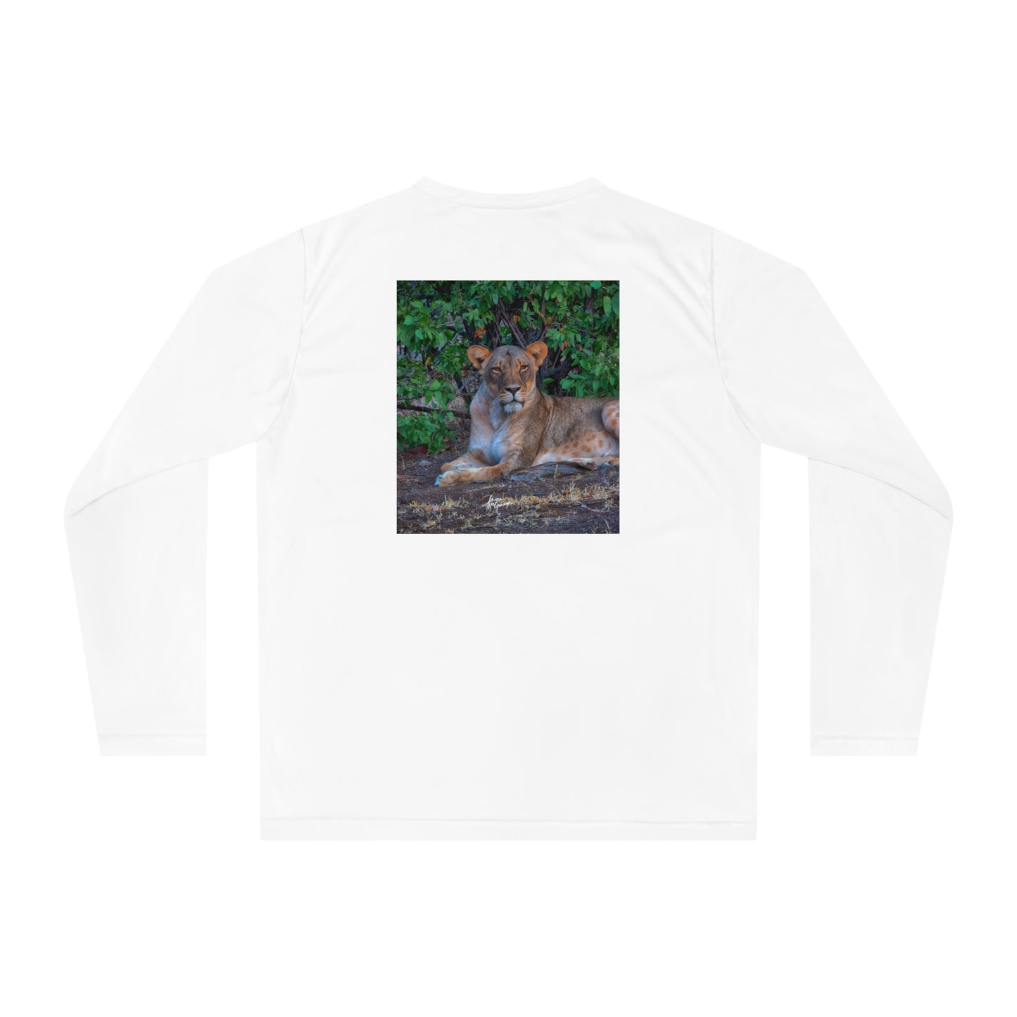 Unisex Long Sleeve Performance Tee - "Dreaming About a Lioness" by Enjoy Nature