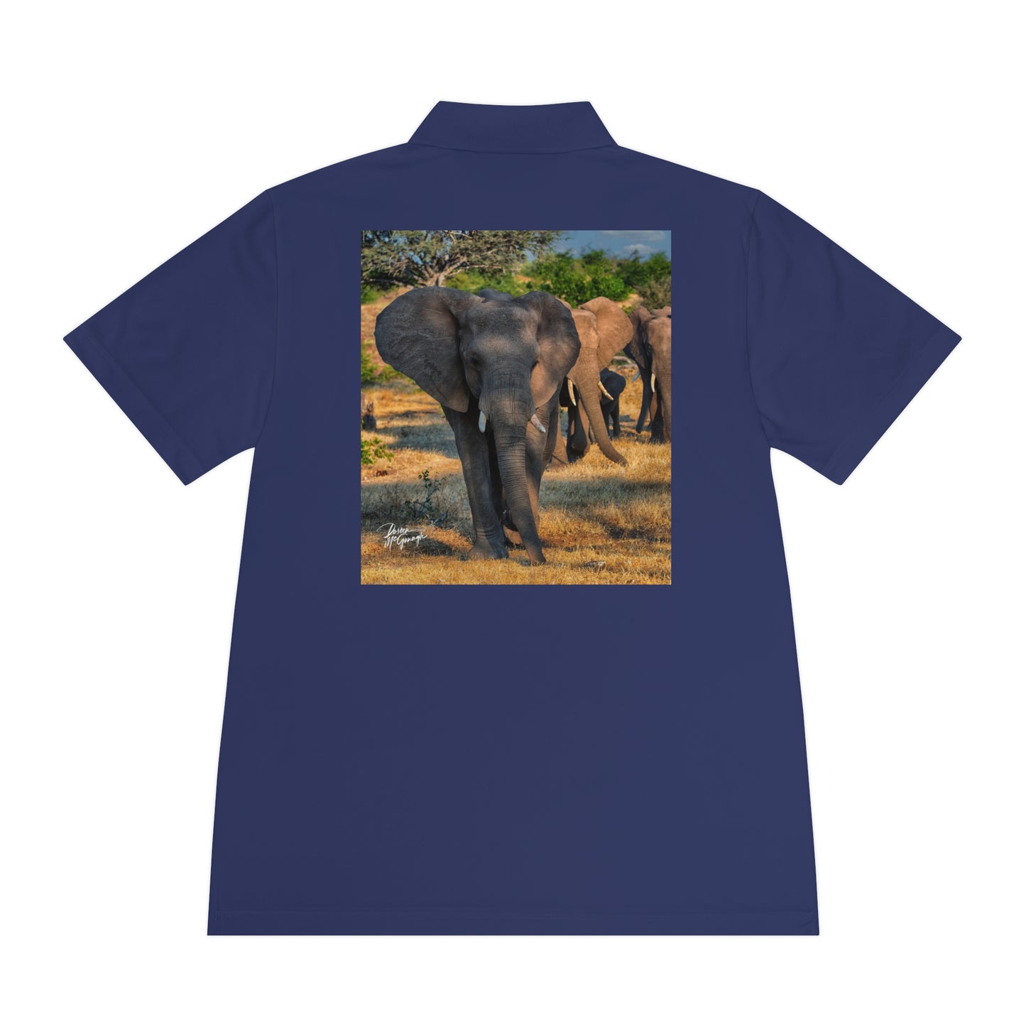 Men's Performance Polo Shirt - Spirited Elephant Herd by Enjoy Nature