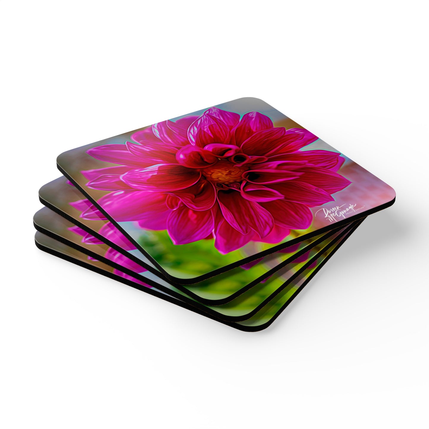 Dahlia Bloom Corkwood Coaster Set (Box of 4)