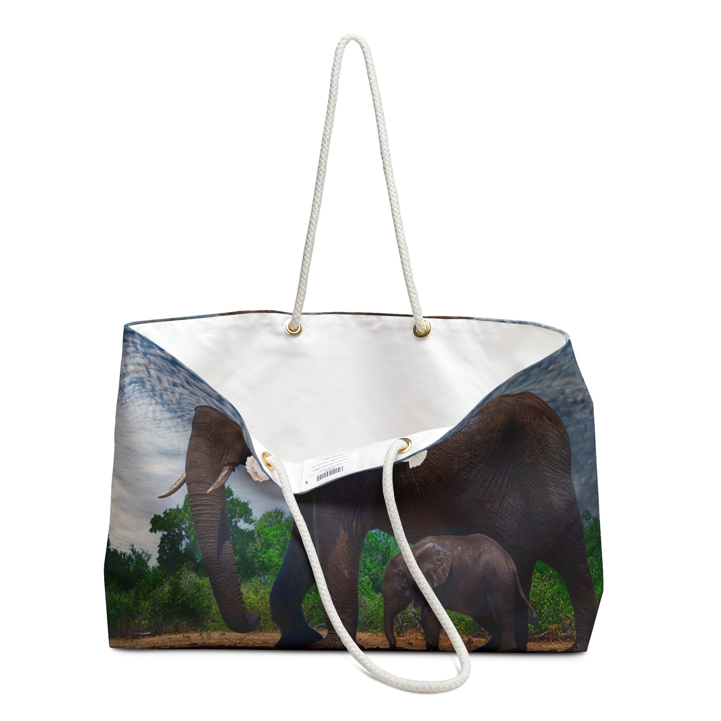 Weekender Tote Bag: Elephant Baby with Its Protector by Enjoy Nature