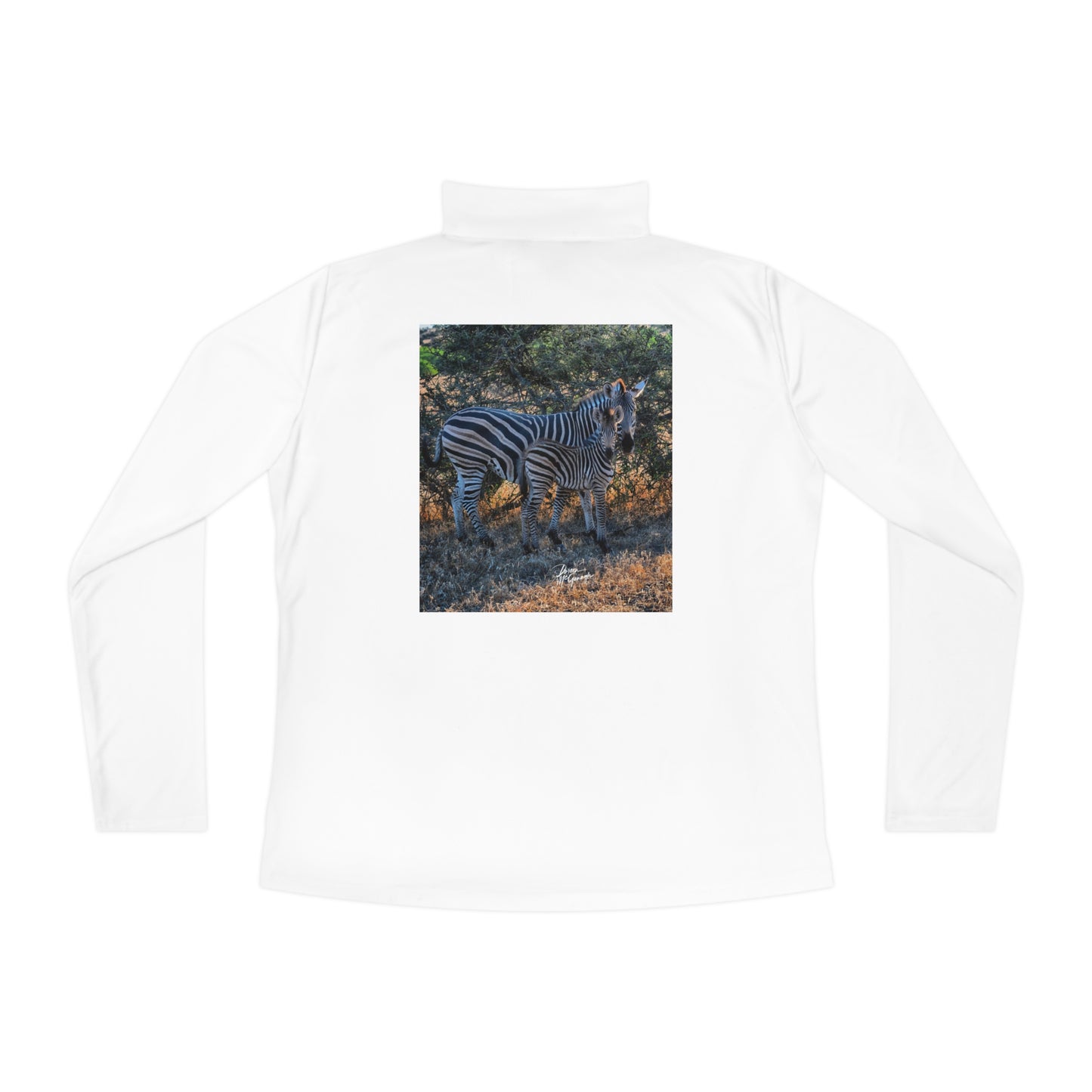 Ladies Quarter-Zip Pullover with Fine Art Image of Zebra Stripes by Enjoy Nature