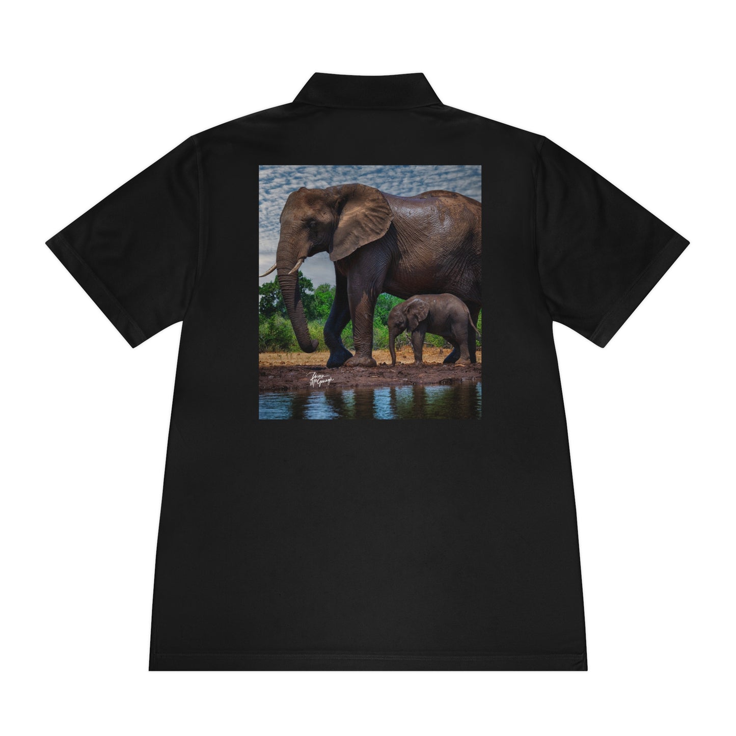 Men's Performance Polo Shirt - Mom with Elephant Baby by Enjoy Nature