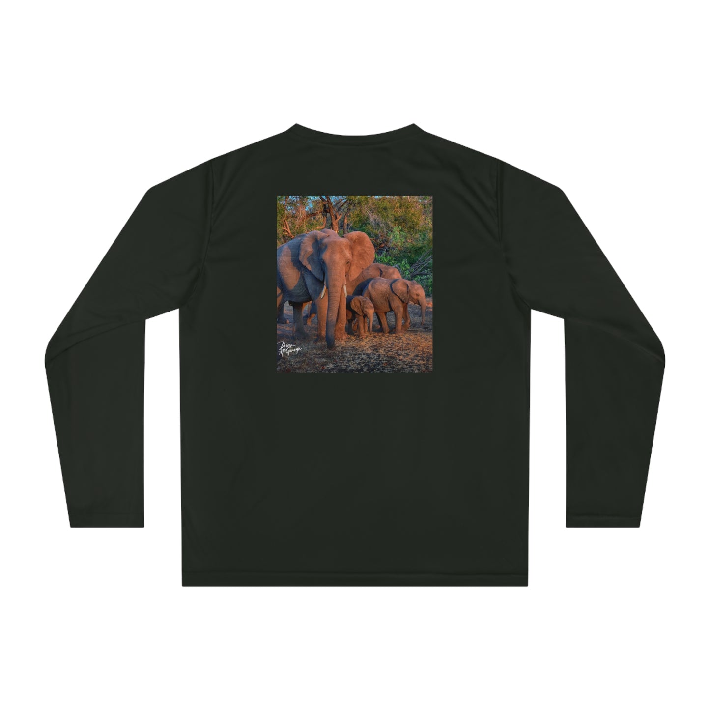 Unisex Long Sleeve Performance Tee - "Elephant Family" by Enjoy Nature