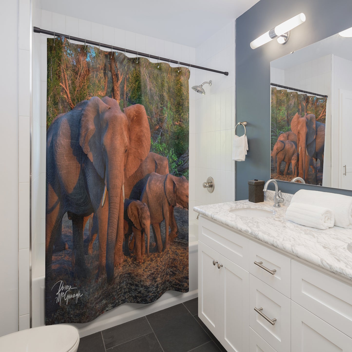 Elephant Family Shower Curtain | Serene & Earthy Wildlife Decor by Enjoy Nature