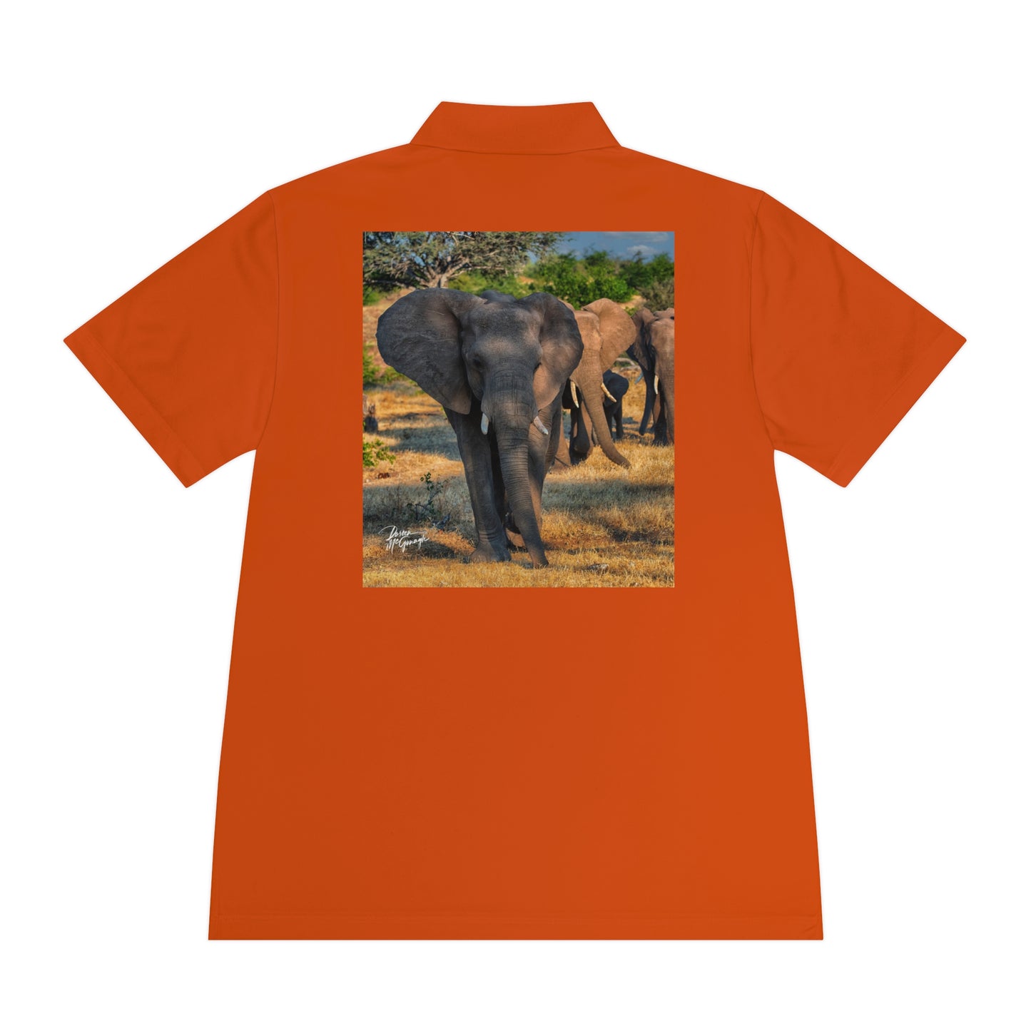 Men's Performance Polo Shirt - Spirited Elephant Herd by Enjoy Nature