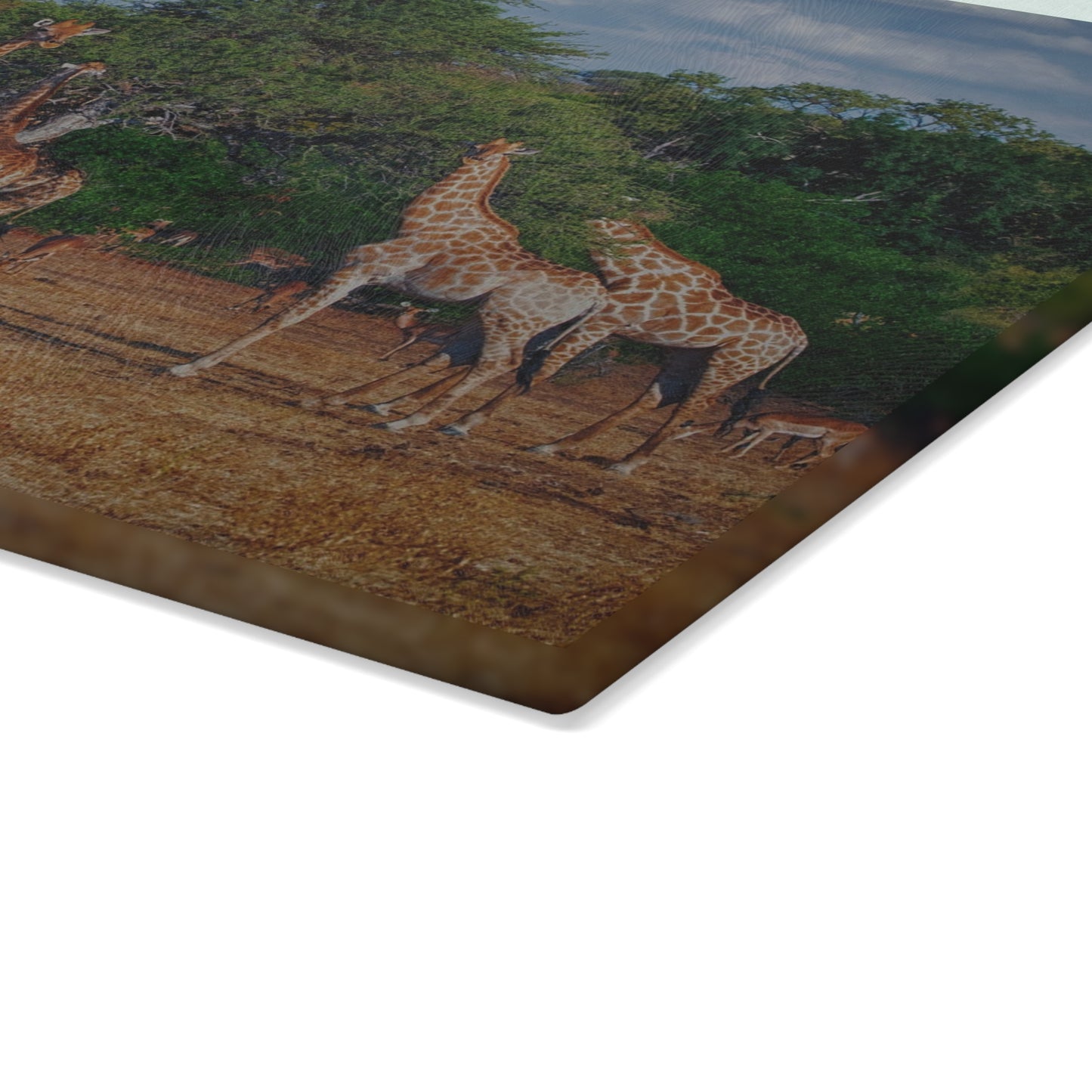 Enjoy Nature Glass Charcuterie Cutting Board with Giraffe Family Design