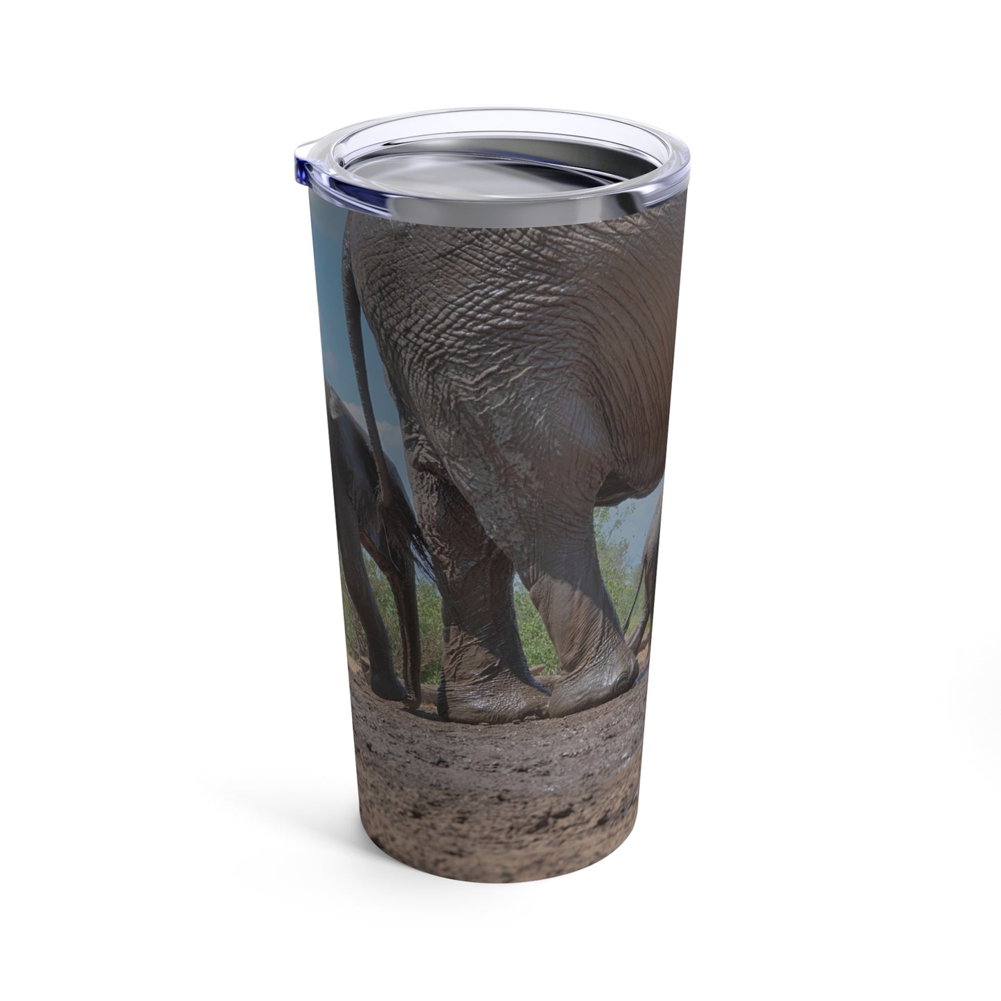 Enjoy Nature Elephant Baby Under Watchful Eye of Mom at Watering Hole 20 oz Travel Tumbler