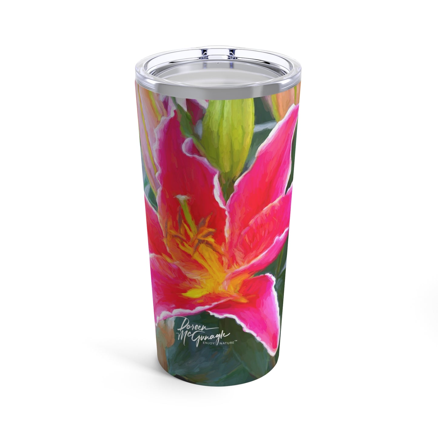 Enjoy Nature Pink Lily 20 oz Travel Tumbler