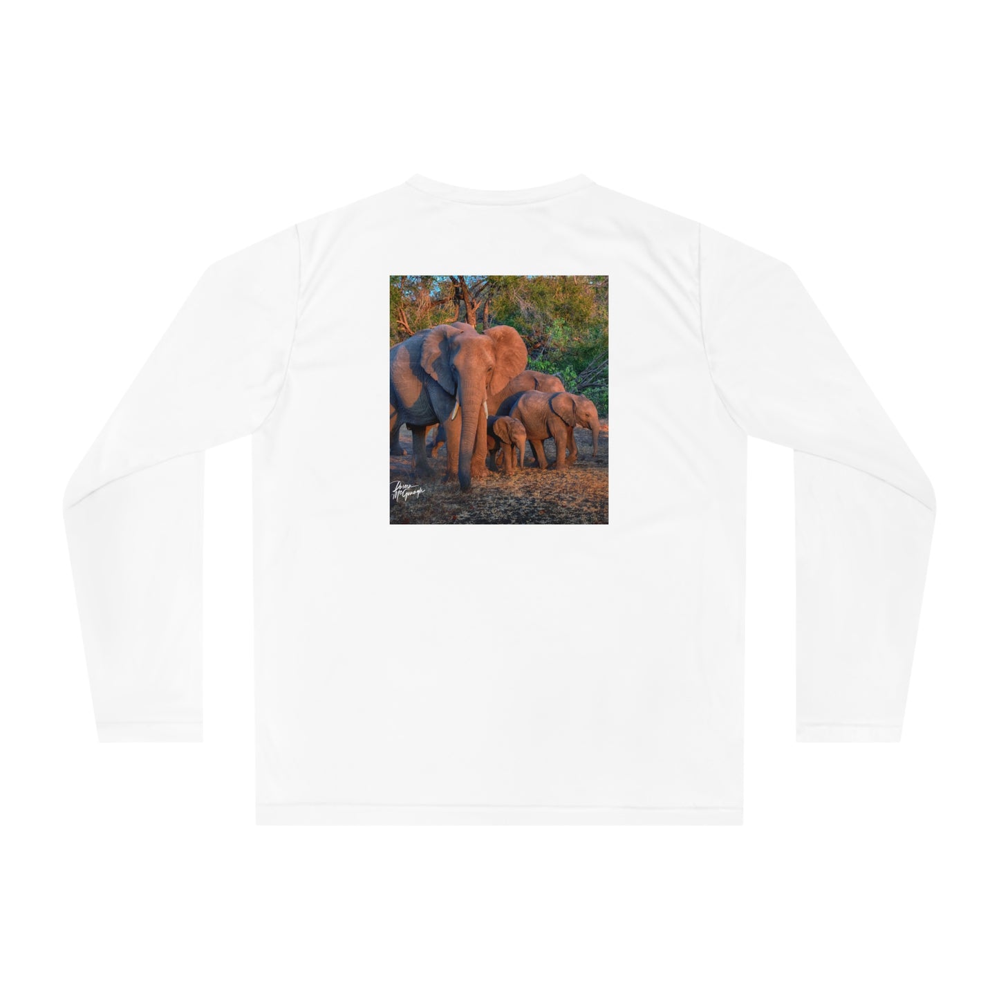 Unisex Long Sleeve Performance Tee - "Elephant Family" by Enjoy Nature