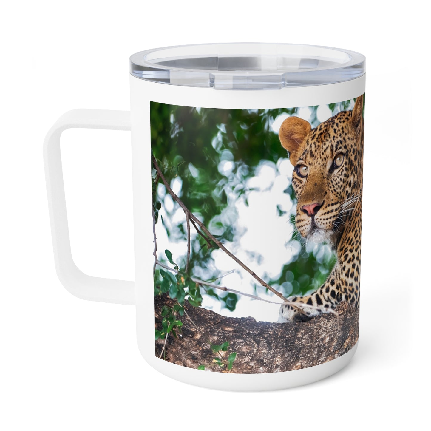 Enjoy Nature 10 oz Travel Tumbler with Leopard in Tree Design