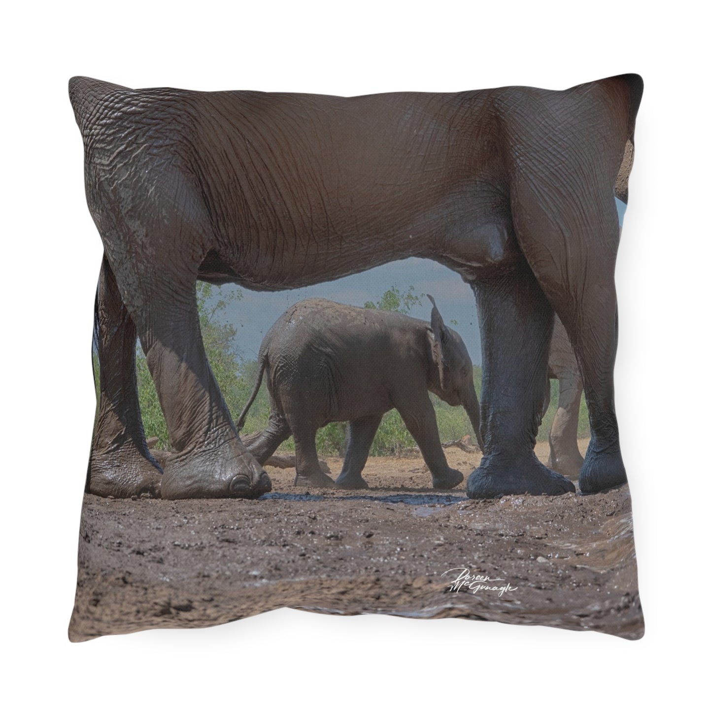 Enjoy Nature Outdoor Pillow with Baby Elephant Walk with Mom – Artistic, Comfy, and Durable Decorative Accent