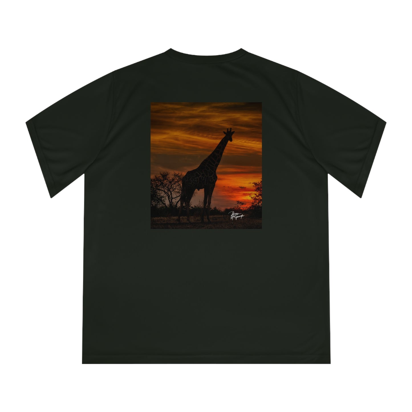 Women's Performance V-Neck T-Shirt - Giraffe Silhouette at Sunset by Enjoy Nature