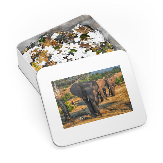 Elephant Family on Savanna Jigsaw Puzzle by Enjoy Nature