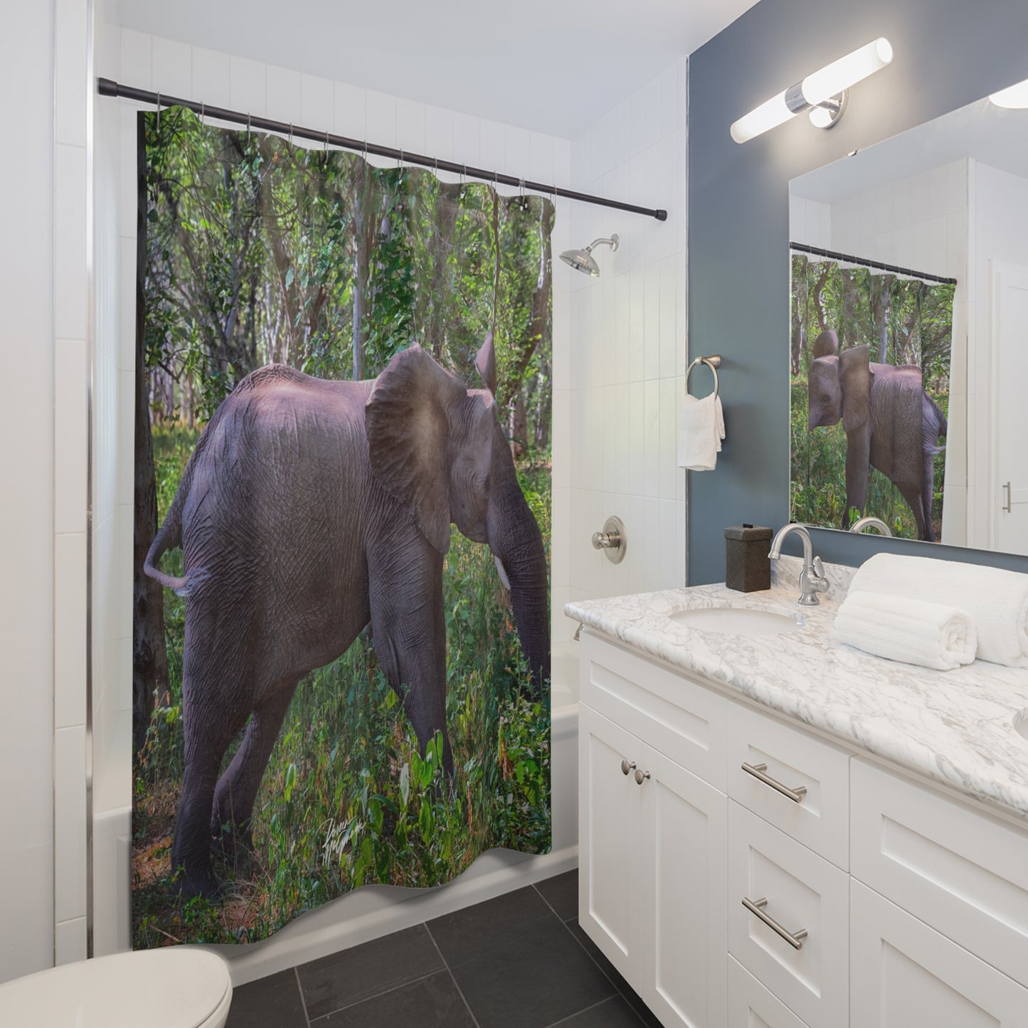 Baby Elephant Walk Shower Curtain | Playful & Earthy Wildlife Decor by Enjoy Nature