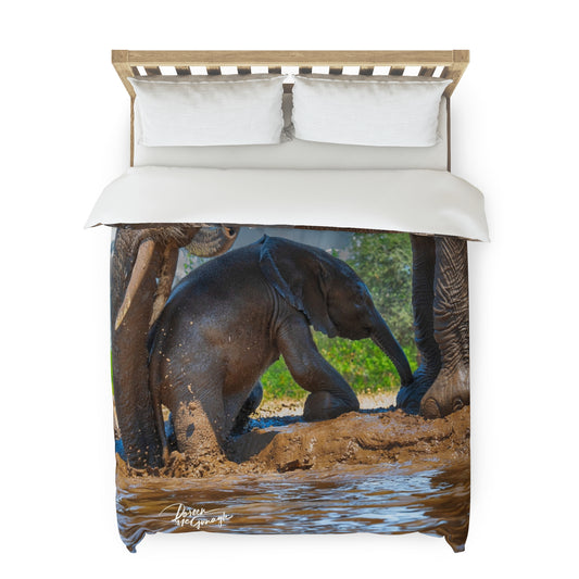 Enjoy Nature Baby Elephant with Mom at Watering Hole Duvet Cover